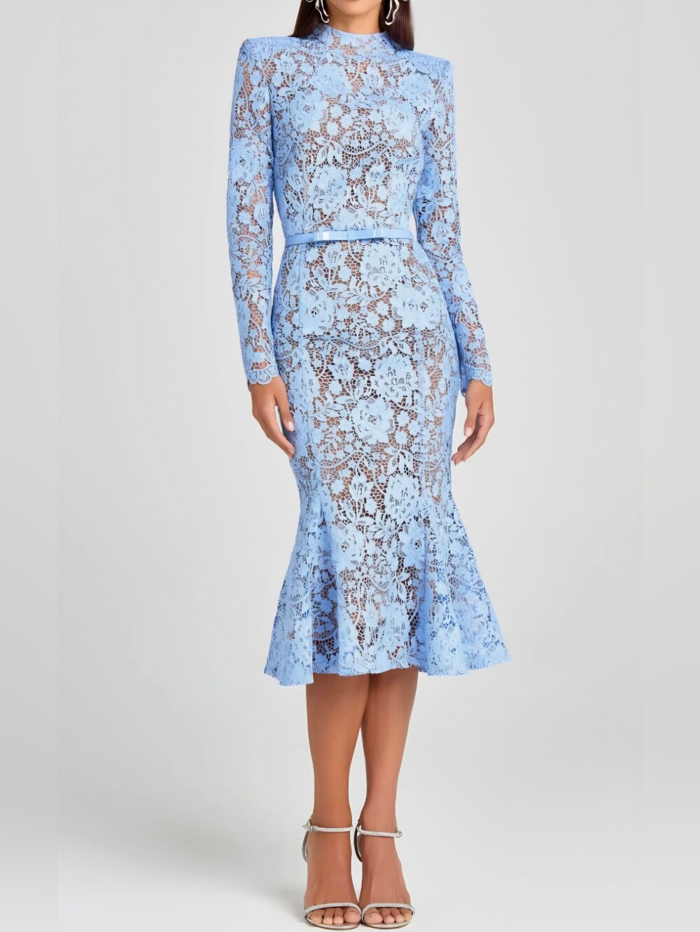 NADINE MERABI Juliette Long Sleeve LaceCocktail Dress In Pastel Blue Size 4/S